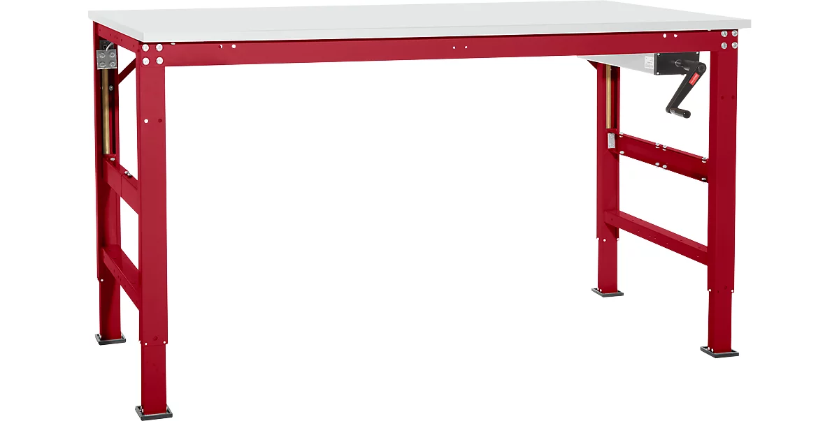 Mesa de trabajo Ergo K, con manivela, 1000 x 800 mm, tablero plástico, rojo rubí
