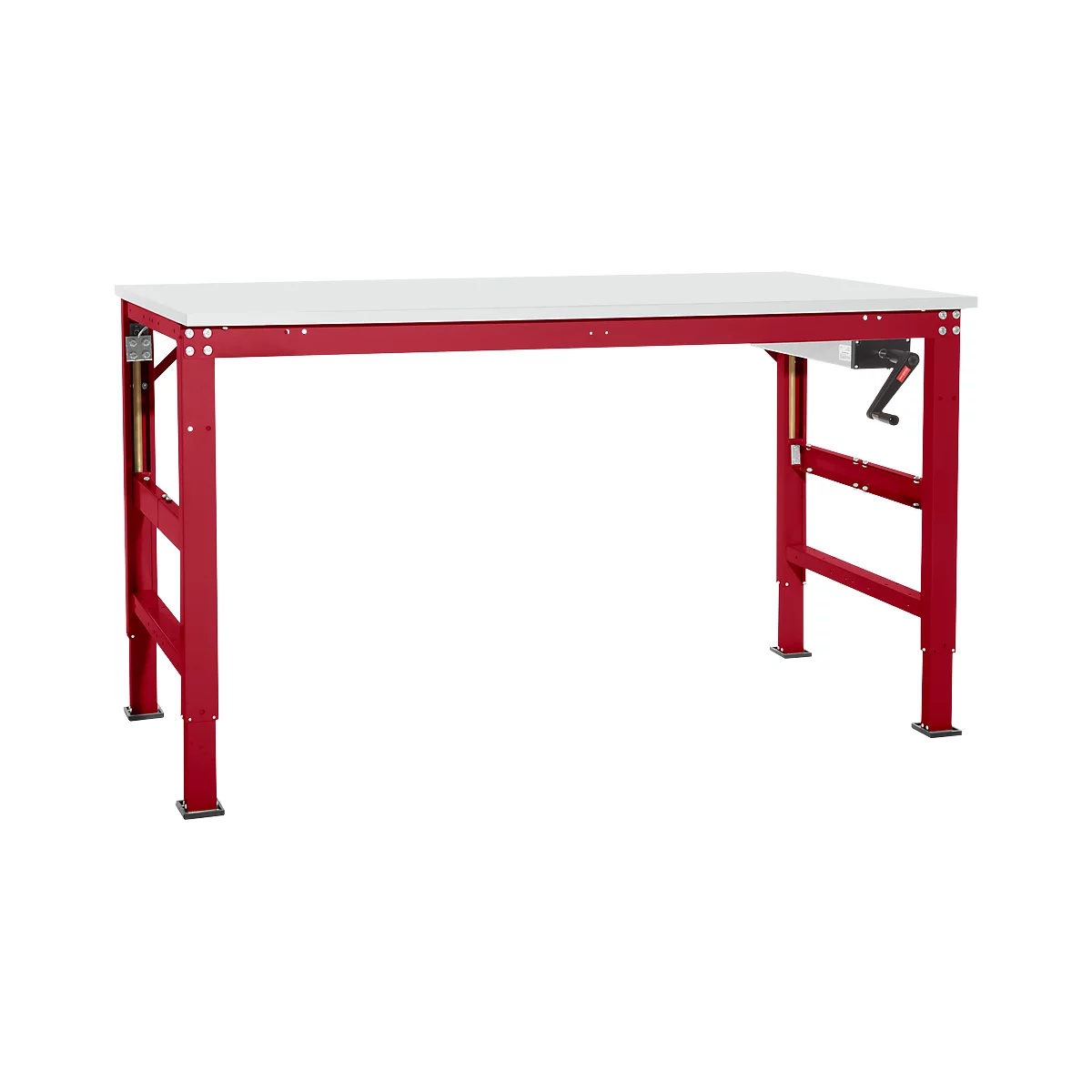 Mesa de trabajo Ergo K, con manivela, 1250 x 800 mm, tablero acabado PVC, rojo rubí