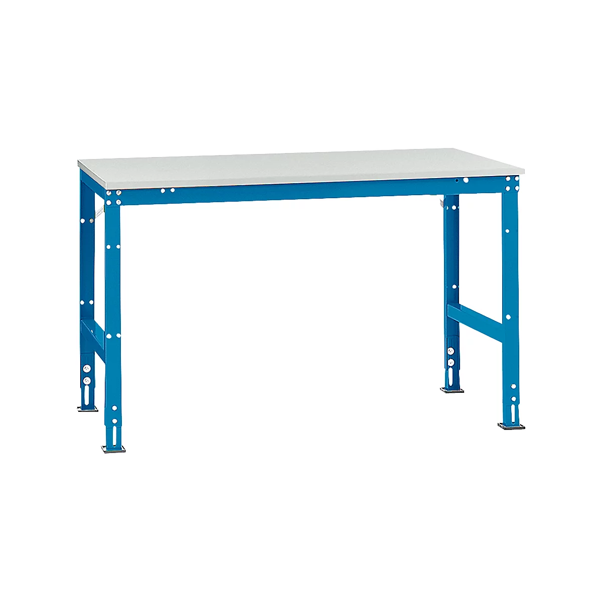 Mesa de trabajo Manuflex UNIVERSAL estándar, 1500 x 1000 mm, melamina gris luminoso, azul luminoso