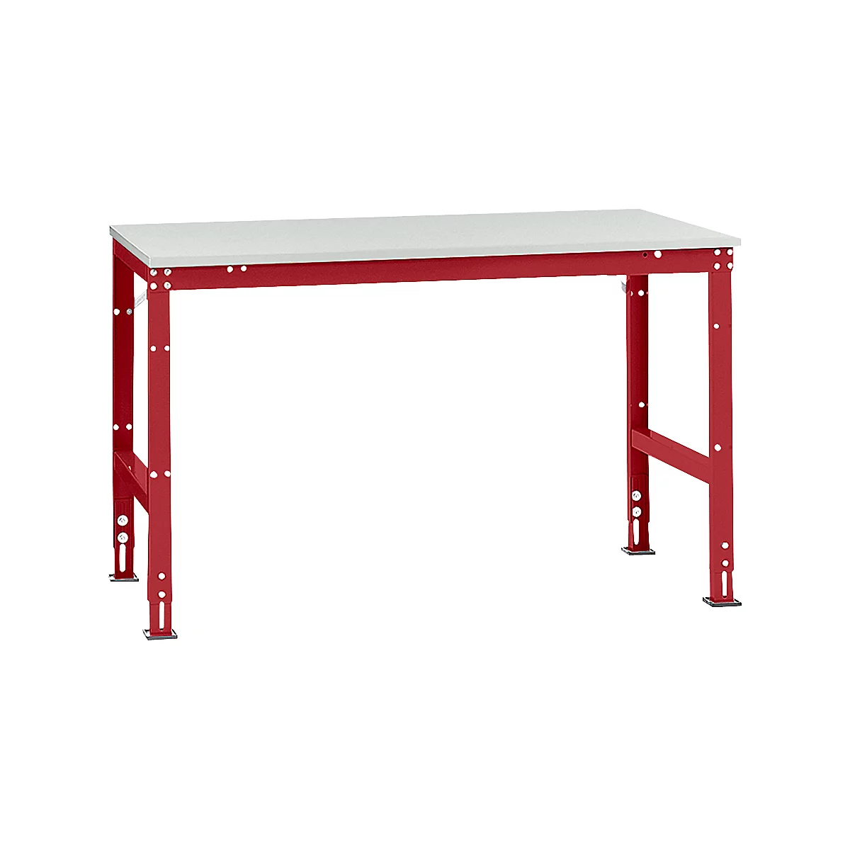 Mesa de trabajo Manuflex UNIVERSAL estándar, 1500 x 1000 mm, melamina gris luminoso, rojo rubí