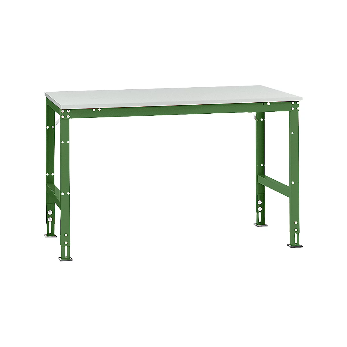 Mesa de trabajo Manuflex UNIVERSAL estándar, 1500 x 1000 mm, melamina gris luminoso, verde reseda