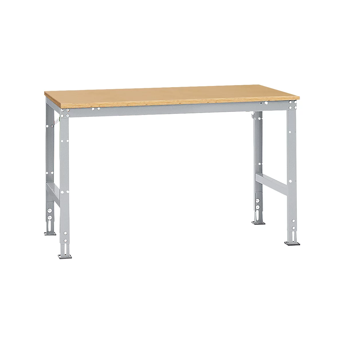 Mesa de trabajo Manuflex UNIVERSAL estándar, 1500 x 1000 mm, multiplex natural, aluminio plateado