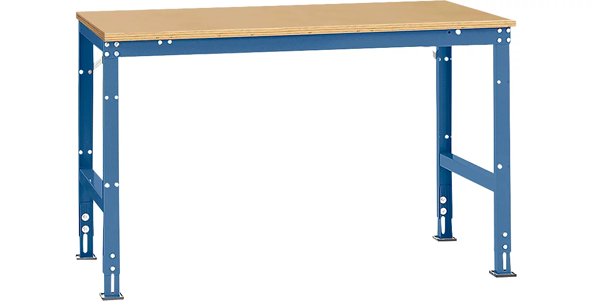 Mesa de trabajo Manuflex UNIVERSAL estándar, 1500 x 1000 mm, multiplex natural, azul brillante