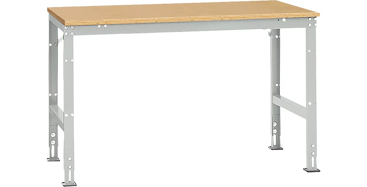 Mesa de trabajo Manuflex UNIVERSAL estándar, 1500 x 1000 mm, multiplex natural, gris luminoso