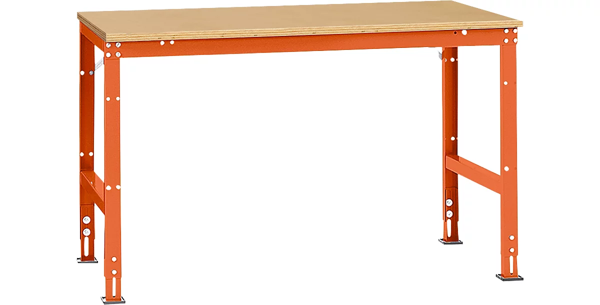 Mesa de trabajo Manuflex UNIVERSAL estándar, 1500 x 1000 mm, multiplex natural, rojo anaranjado