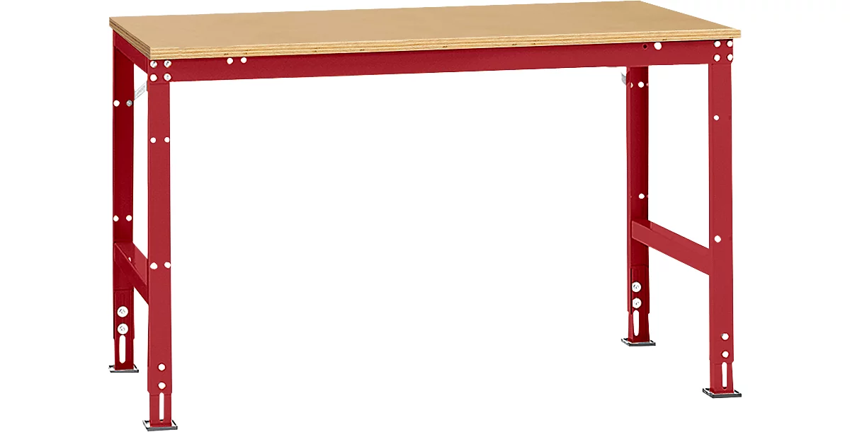 Mesa de trabajo Manuflex UNIVERSAL estándar, 1500 x 1000 mm, multiplex natural, rojo rubí