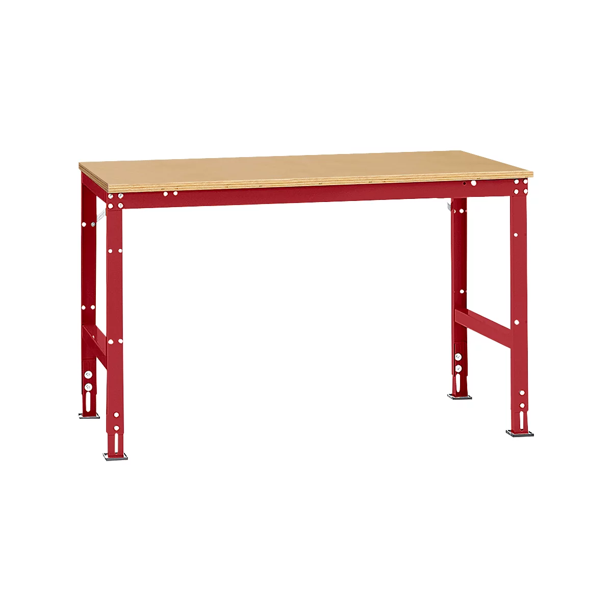 Mesa de trabajo Manuflex UNIVERSAL estándar, 1500 x 1000 mm, multiplex natural, rojo rubí