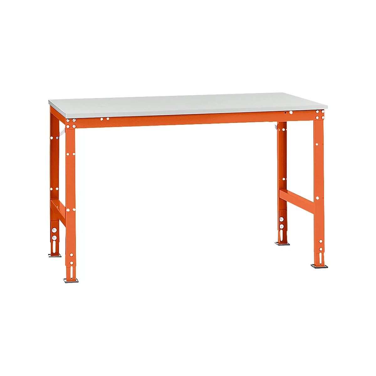 Mesa de trabajo Manuflex UNIVERSAL estándar, 1500 x 1000 mm, plástico gris luminoso, rojo anaranjado