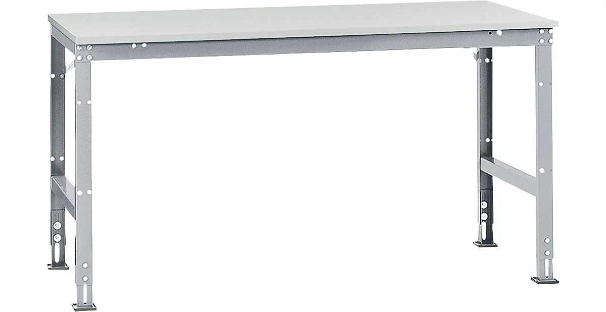 Mesa de trabajo Manuflex UNIVERSAL estándar, 1750 x 1000 mm, melamina gris luminoso, aluminio plateado