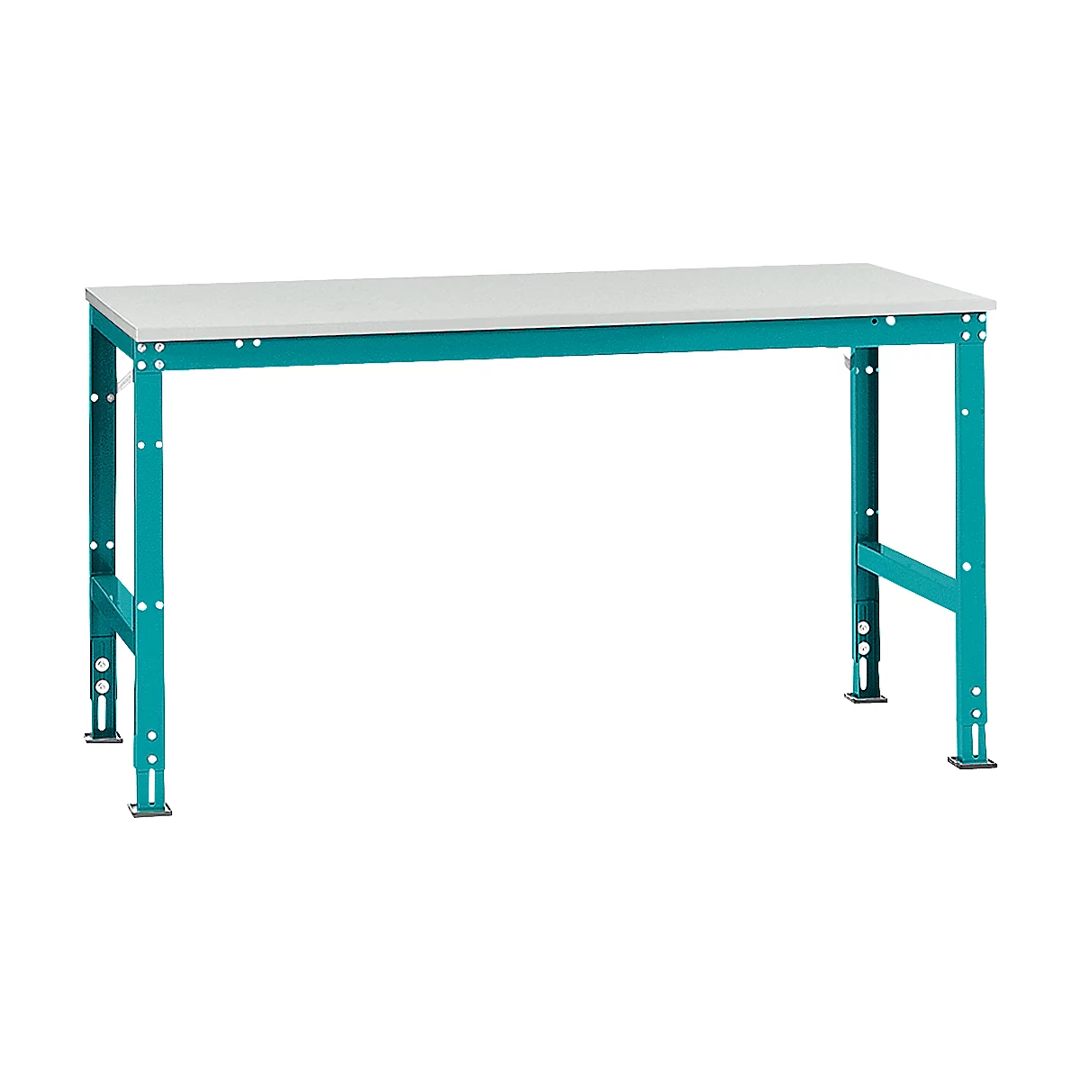 Mesa de trabajo Manuflex UNIVERSAL estándar, 1750 x 1000 mm, melamina gris luminoso, azul agua