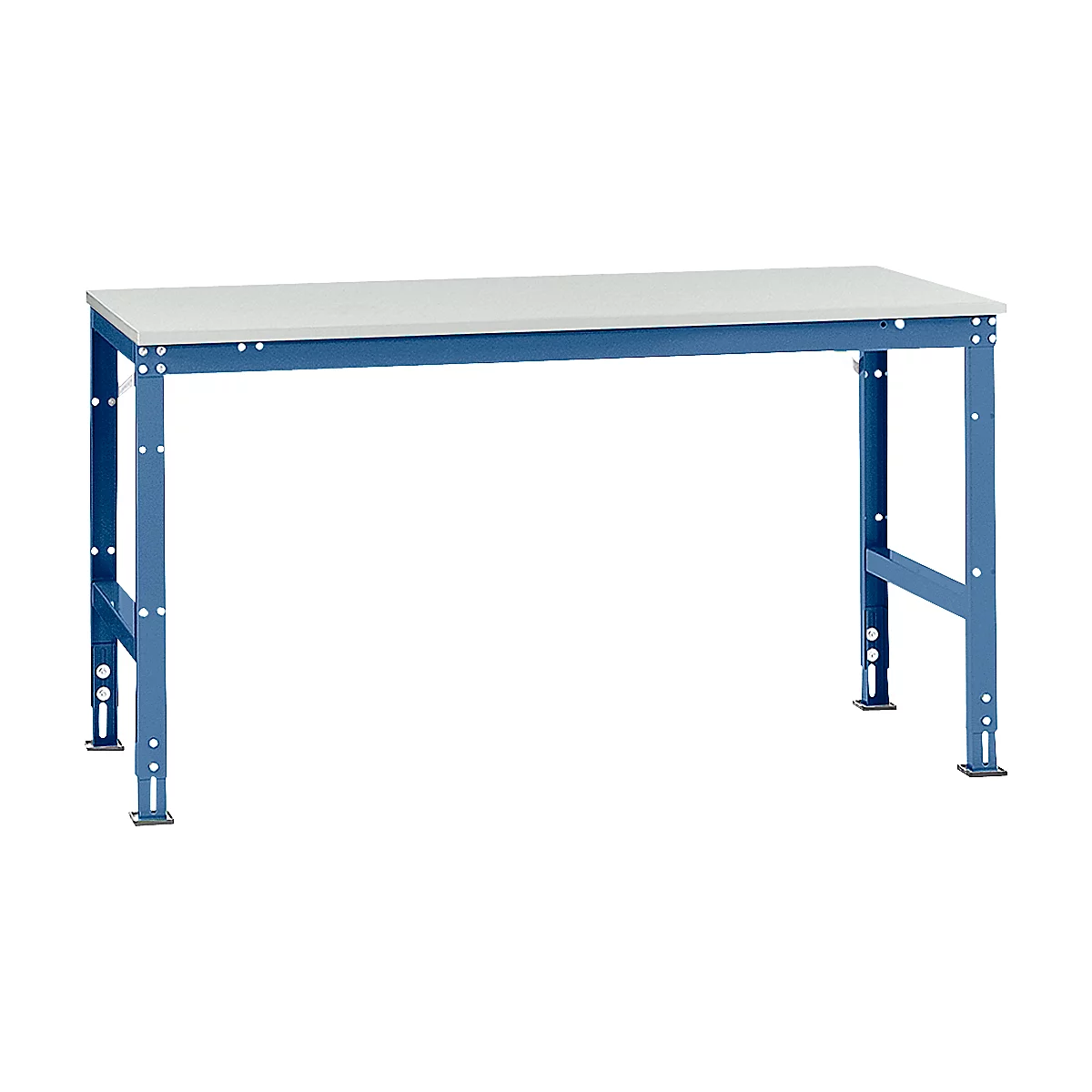 Mesa de trabajo Manuflex UNIVERSAL estándar, 1750 x 1000 mm, melamina gris luminoso, azul brillante