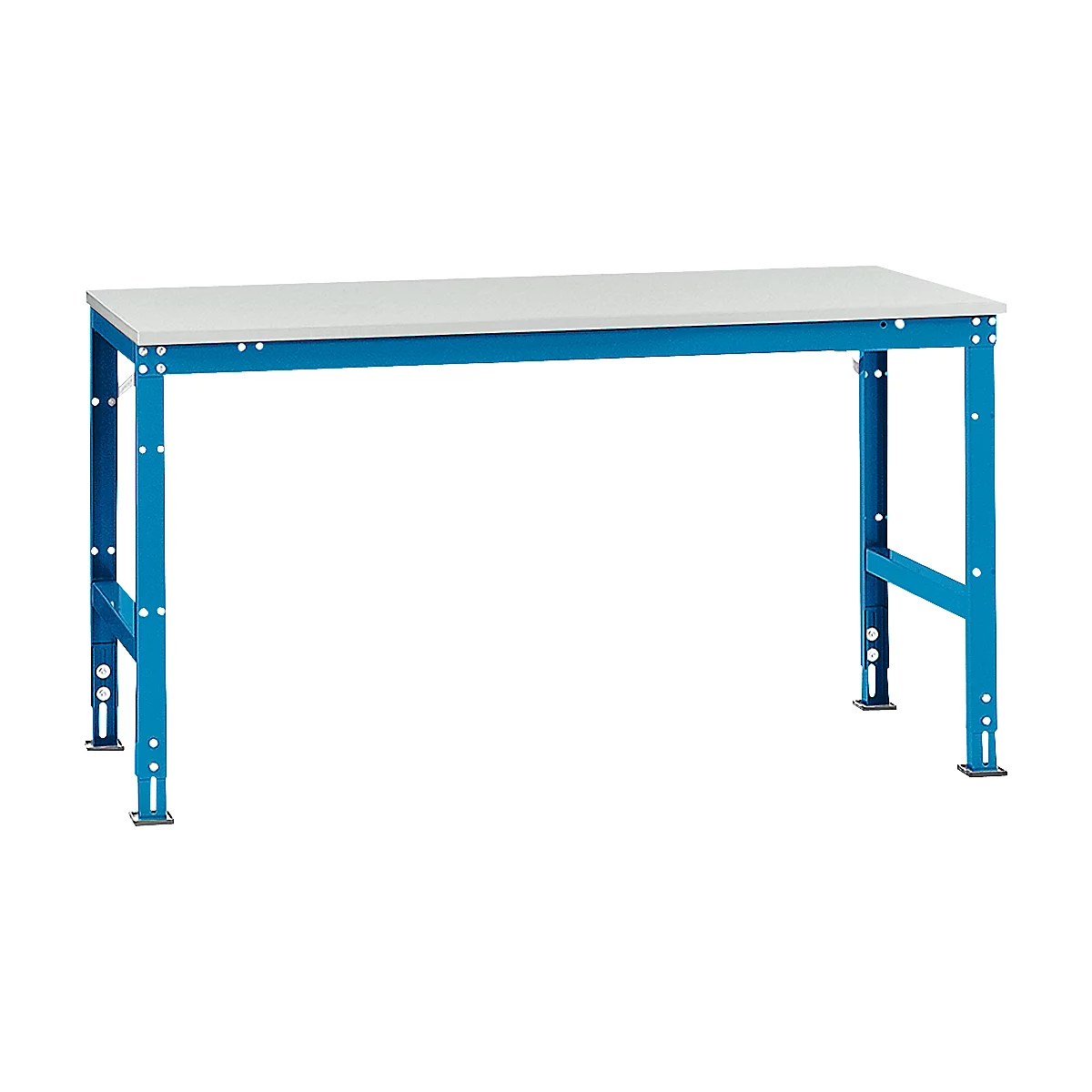 Mesa de trabajo Manuflex UNIVERSAL estándar, 1750 x 1000 mm, melamina gris luminoso, azul luminoso