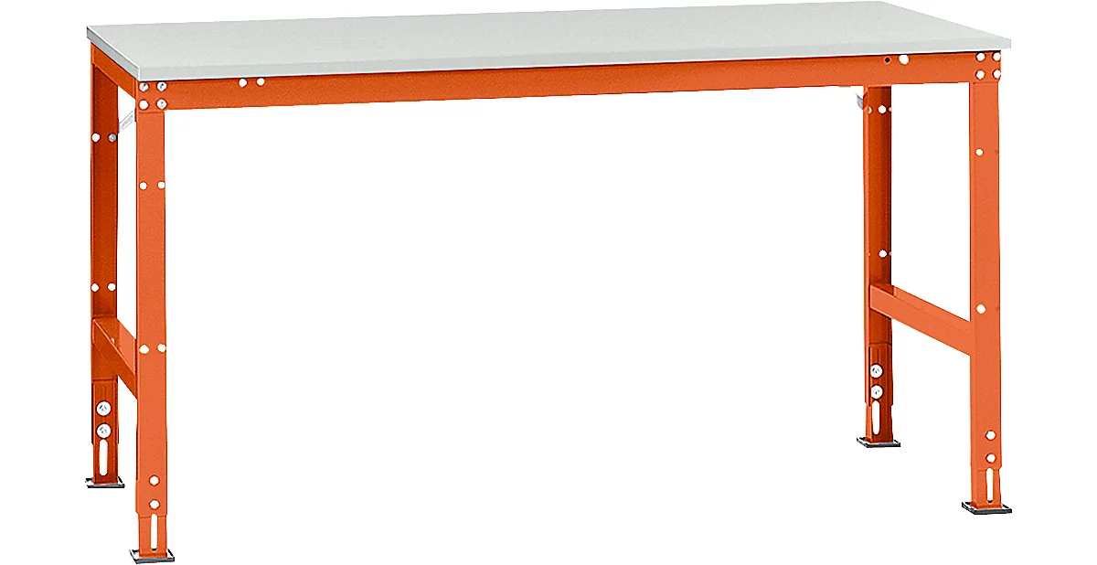 Mesa de trabajo Manuflex UNIVERSAL estándar, 1750 x 1000 mm, melamina gris luminoso, rojo anaranjado