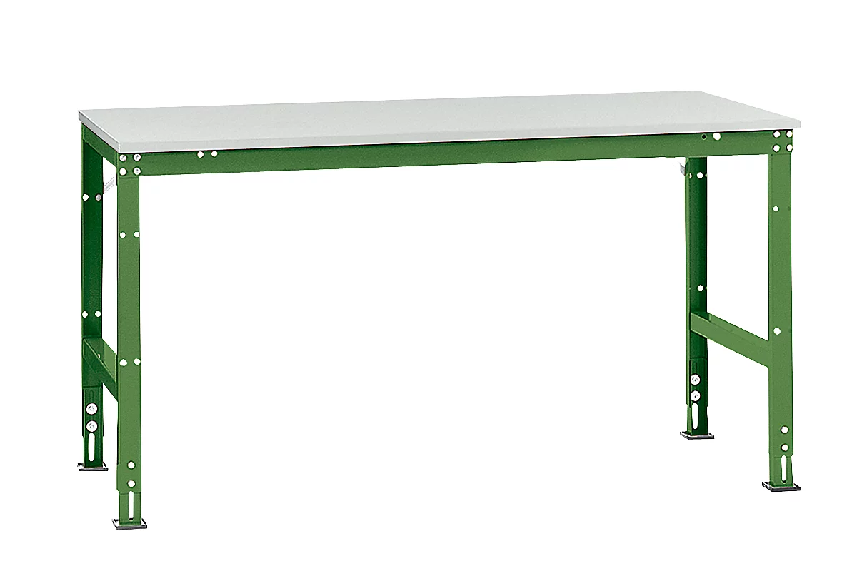 Mesa de trabajo Manuflex UNIVERSAL estándar, 1750 x 1000 mm, melamina gris luminoso, verde reseda