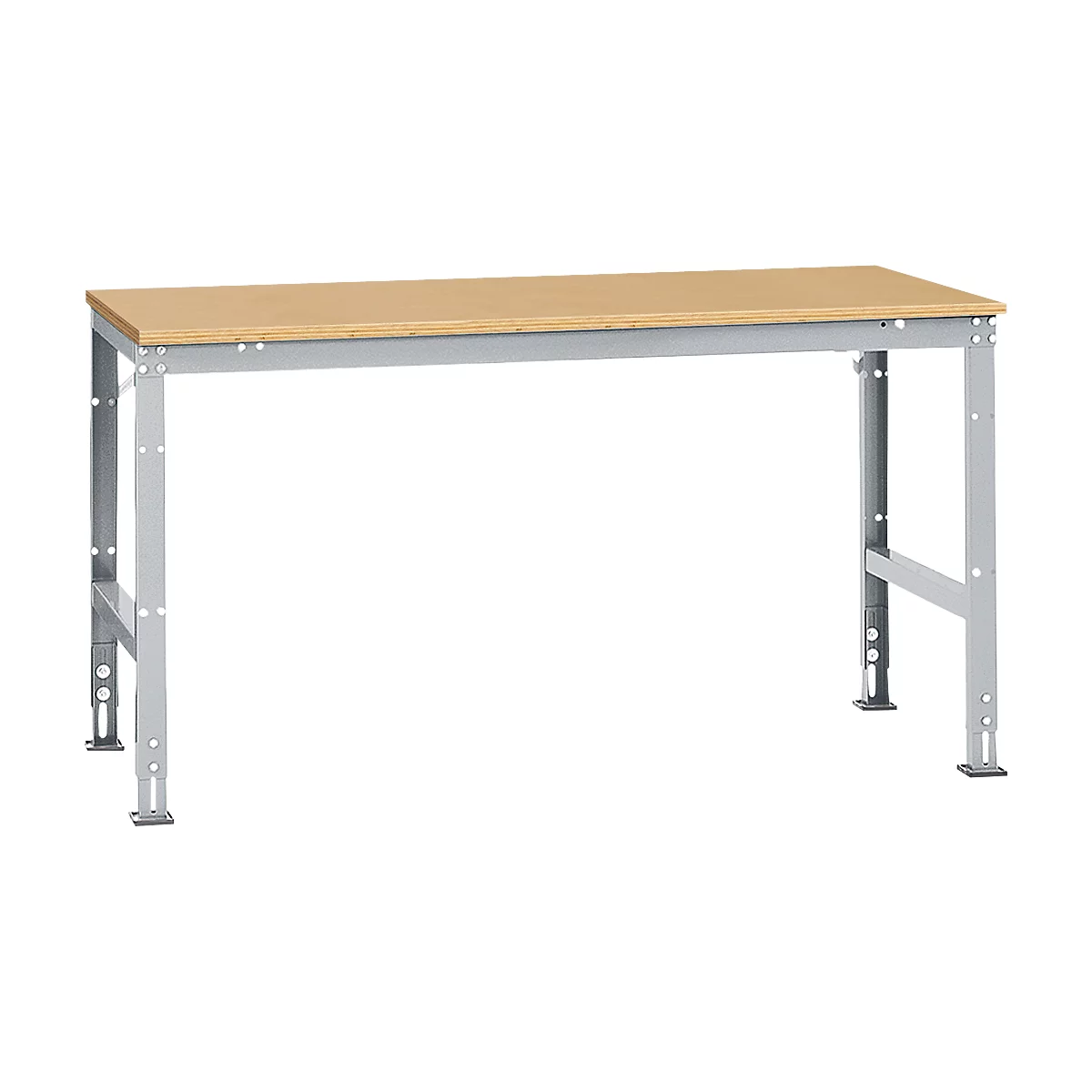 Mesa de trabajo Manuflex UNIVERSAL estándar, 1750 x 1000 mm, multiplex natural, aluminio plateado