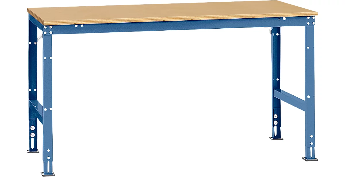 Mesa de trabajo Manuflex UNIVERSAL estándar, 1750 x 1000 mm, multiplex natural, azul brillante