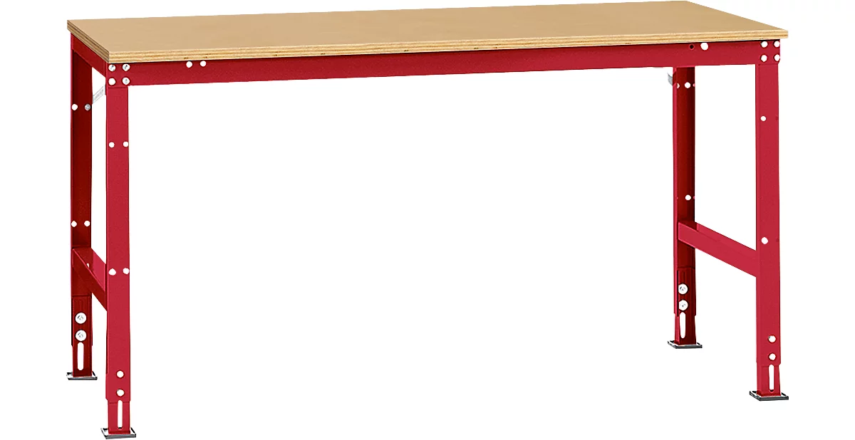 Mesa de trabajo Manuflex UNIVERSAL estándar, 1750 x 1000 mm, multiplex natural, rojo rubí