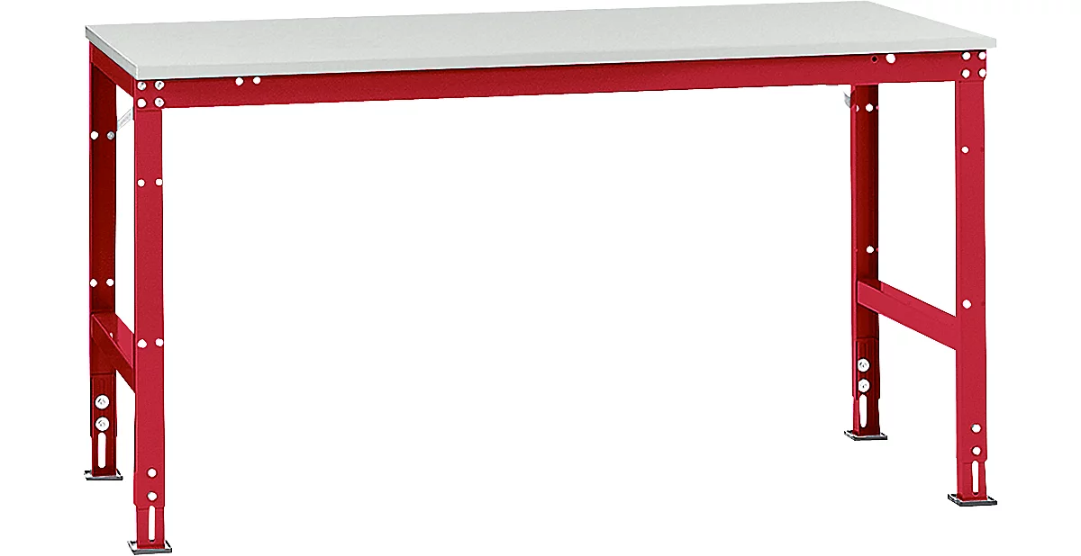 Mesa de trabajo Manuflex UNIVERSAL estándar, 1750 x 1000 mm, plástico gris luminoso, rojo rubí