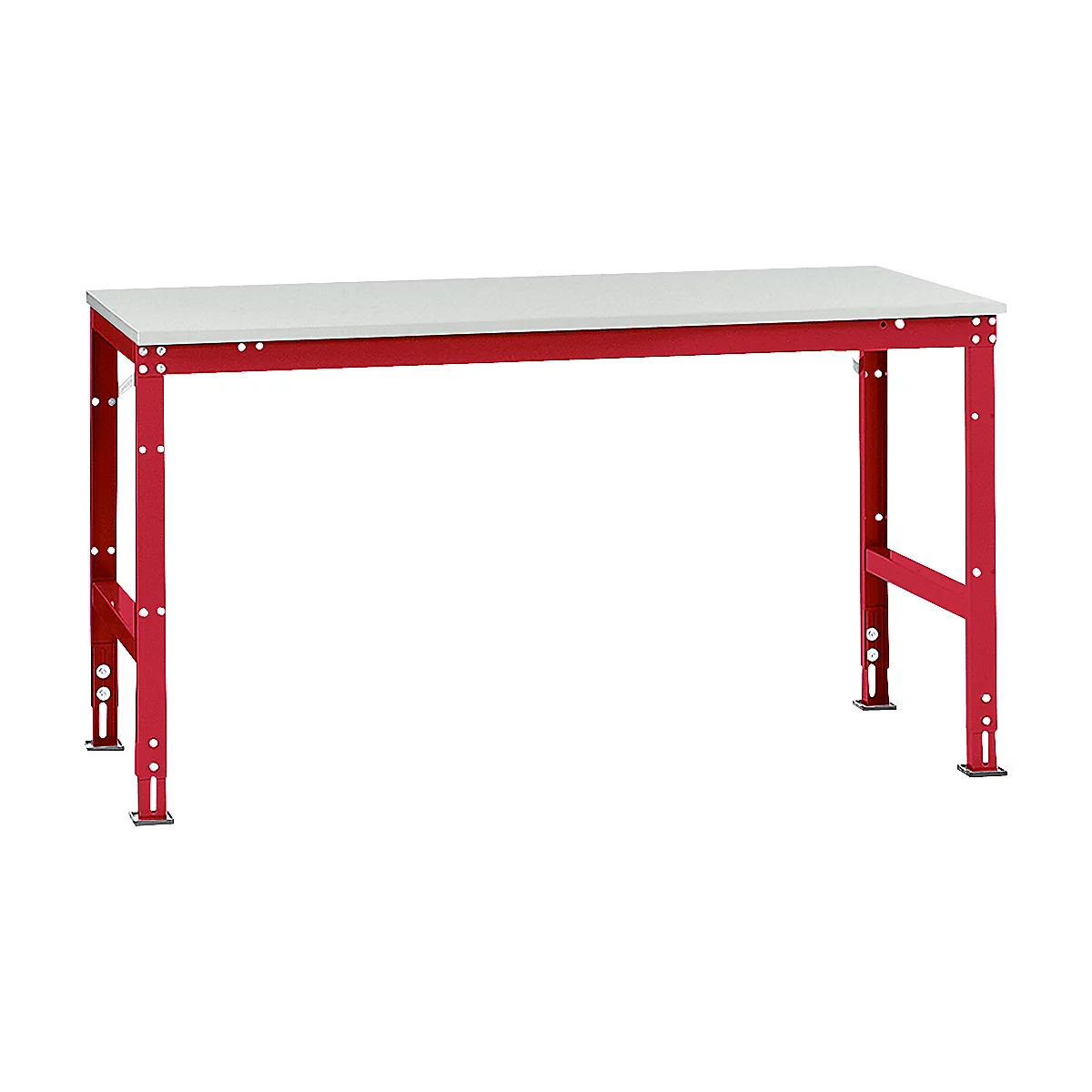 Mesa de trabajo Manuflex UNIVERSAL estándar, 1750 x 1000 mm, plástico gris luminoso, rojo rubí