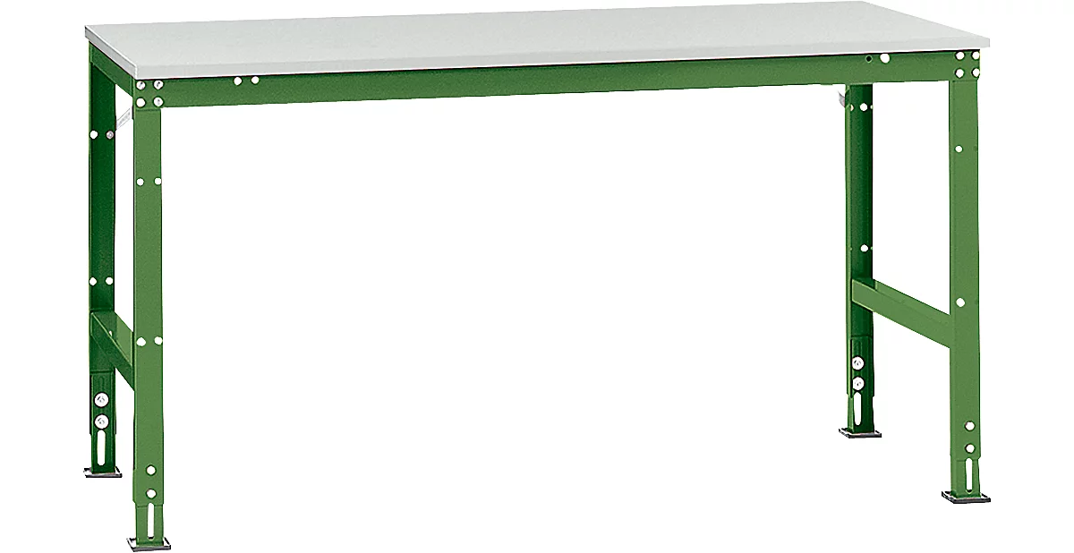 Mesa de trabajo Manuflex UNIVERSAL estándar, 1750 x 1000 mm, plástico gris luminoso, verde reseda