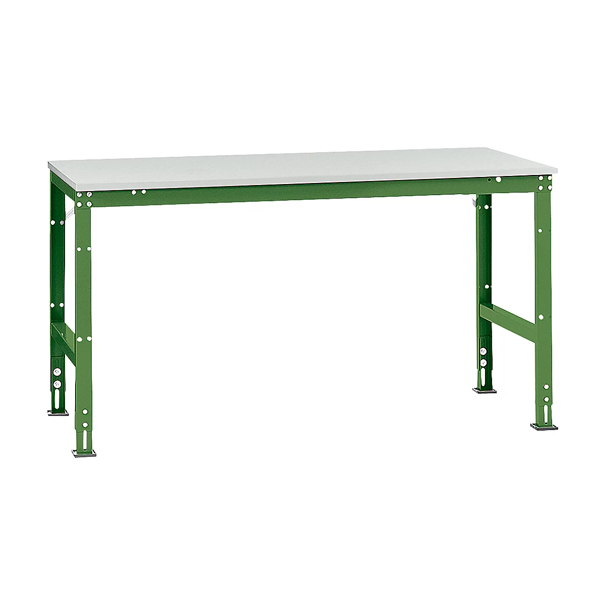 Mesa de trabajo Manuflex UNIVERSAL estándar, 1750 x 1000 mm, plástico gris luminoso, verde reseda