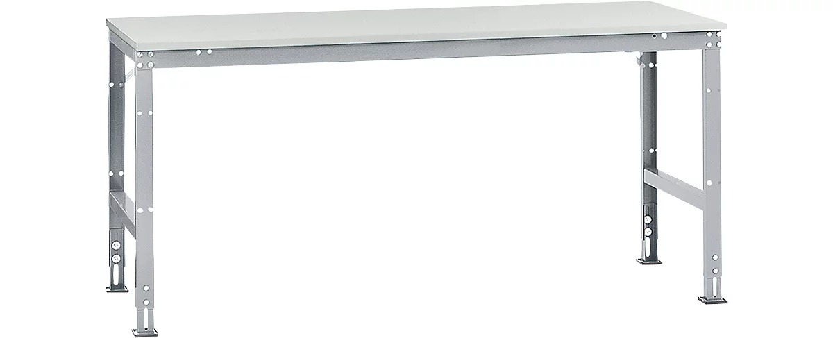 Mesa de trabajo Manuflex UNIVERSAL estándar, 2000 x 1000 mm, melamina gris luminoso, aluminio plateado