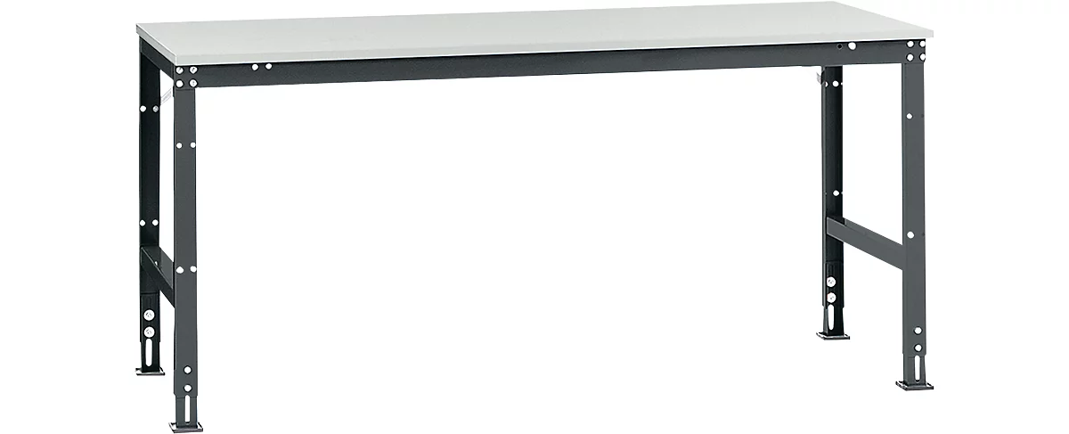 Mesa de trabajo Manuflex UNIVERSAL estándar, 2000 x 1000 mm, melamina gris luminoso, antracita