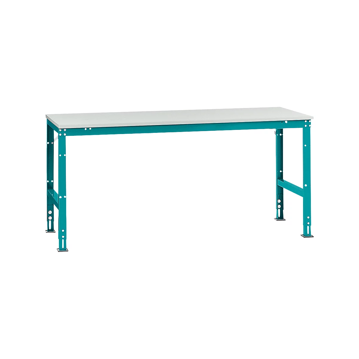 Mesa de trabajo Manuflex UNIVERSAL estándar, 2000 x 1000 mm, melamina gris luminoso, azul agua