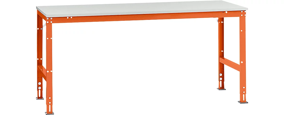 Mesa de trabajo Manuflex UNIVERSAL estándar, 2000 x 1000 mm, melamina gris luminoso, rojo anaranjado