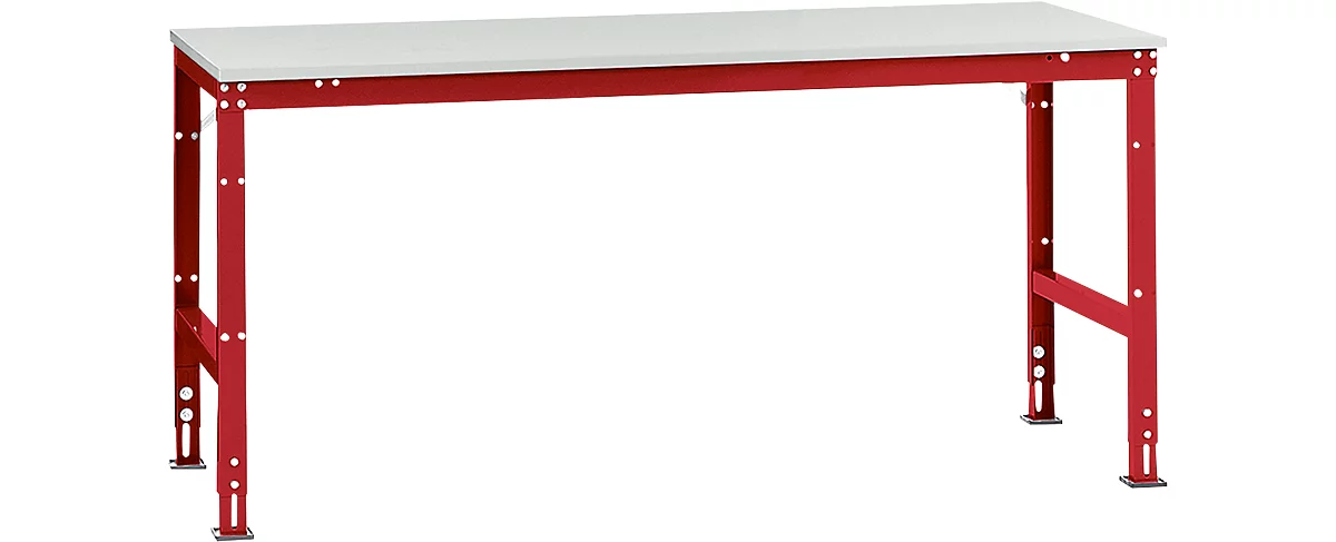Mesa de trabajo Manuflex UNIVERSAL estándar, 2000 x 1000 mm, melamina gris luminoso, rojo rubí