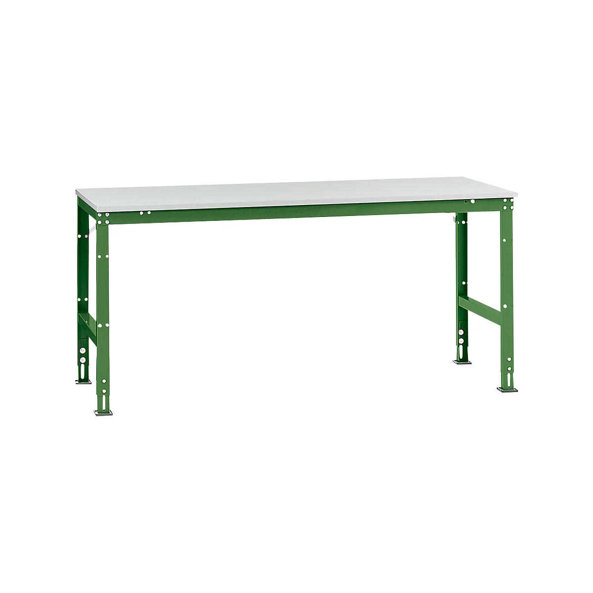 Mesa de trabajo Manuflex UNIVERSAL estándar, 2000 x 1000 mm, melamina gris luminoso, verde reseda