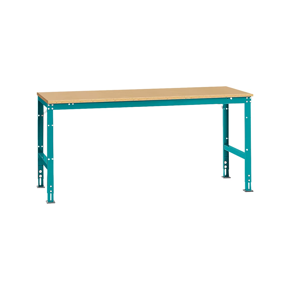 Mesa de trabajo Manuflex UNIVERSAL estándar, 2000 x 1000 mm, multiplex natural, azul agua