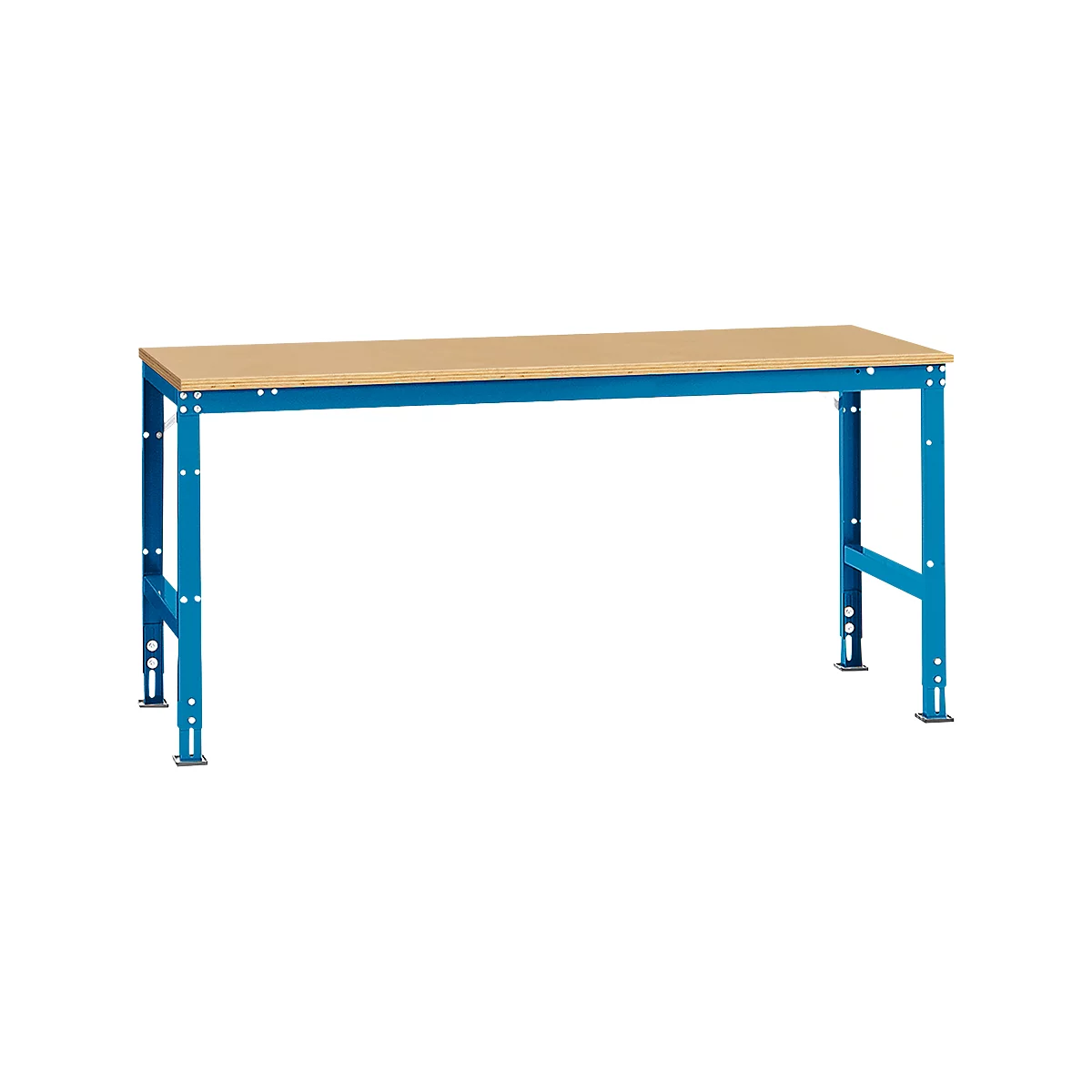 Mesa de trabajo Manuflex UNIVERSAL estándar, 2000 x 1000 mm, multiplex natural, azul luminoso