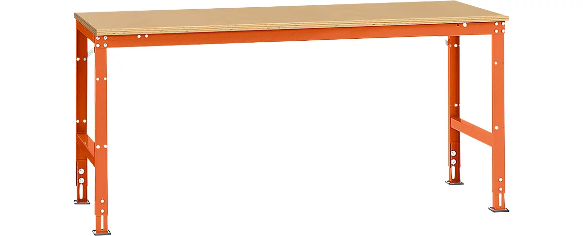 Mesa de trabajo Manuflex UNIVERSAL estándar, 2000 x 1000 mm, multiplex natural, rojo anaranjado