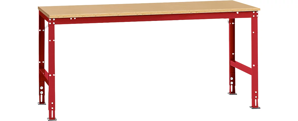 Mesa de trabajo Manuflex UNIVERSAL estándar, 2000 x 1000 mm, multiplex natural, rojo rubí