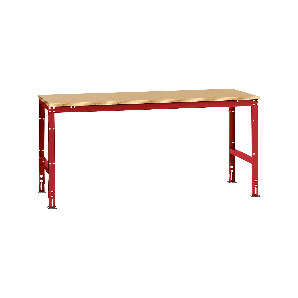 Mesa de trabajo Manuflex UNIVERSAL estándar, 2000 x 1000 mm, multiplex natural, rojo rubí