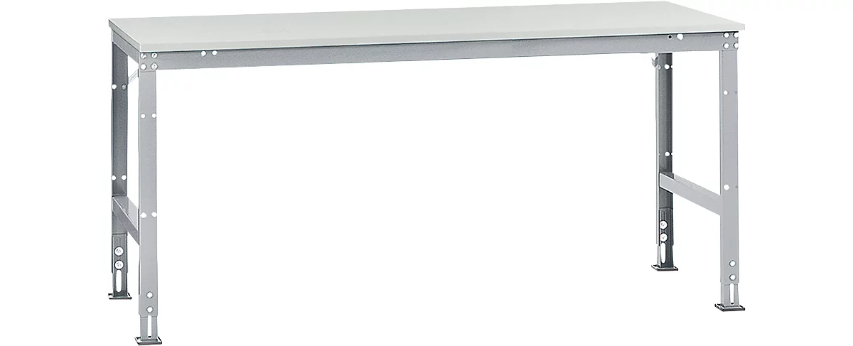 Mesa de trabajo Manuflex UNIVERSAL estándar, 2000 x 1000 mm, plástico gris luminoso, aluminio plateado