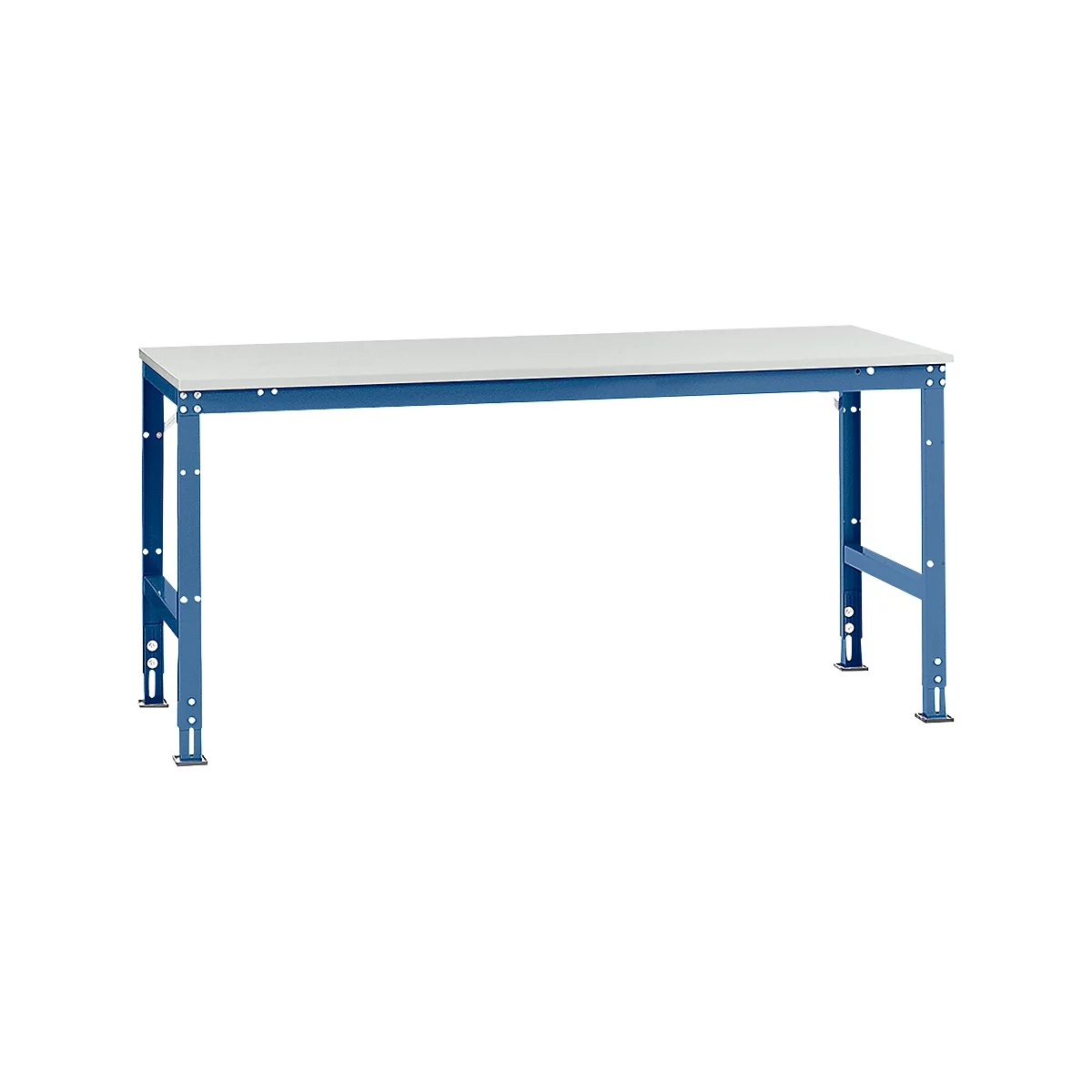 Mesa de trabajo Manuflex UNIVERSAL estándar, 2000 x 1000 mm, plástico gris luminoso, azul brillante