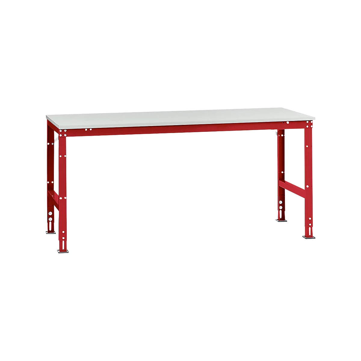 Mesa de trabajo Manuflex UNIVERSAL estándar, 2000 x 1000 mm, plástico gris luminoso, rojo rubí