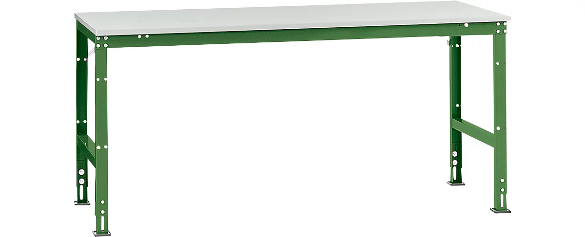 Mesa de trabajo Manuflex UNIVERSAL estándar, 2000 x 1000 mm, plástico gris luminoso, verde reseda