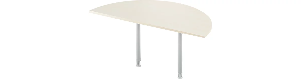 Mesa extensible, semicírculo, Ø 1600 mm, arce/aluminio blanco