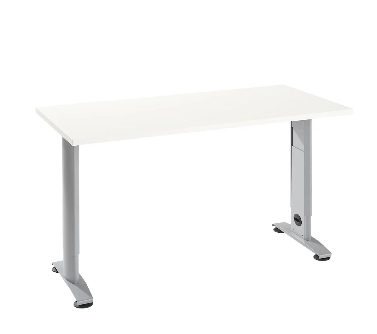 Mesa Home Office Login, rectangular, pie en C, ancho 1300 x fondo 650 mm, aluminio blanco/blanco RAL 9006