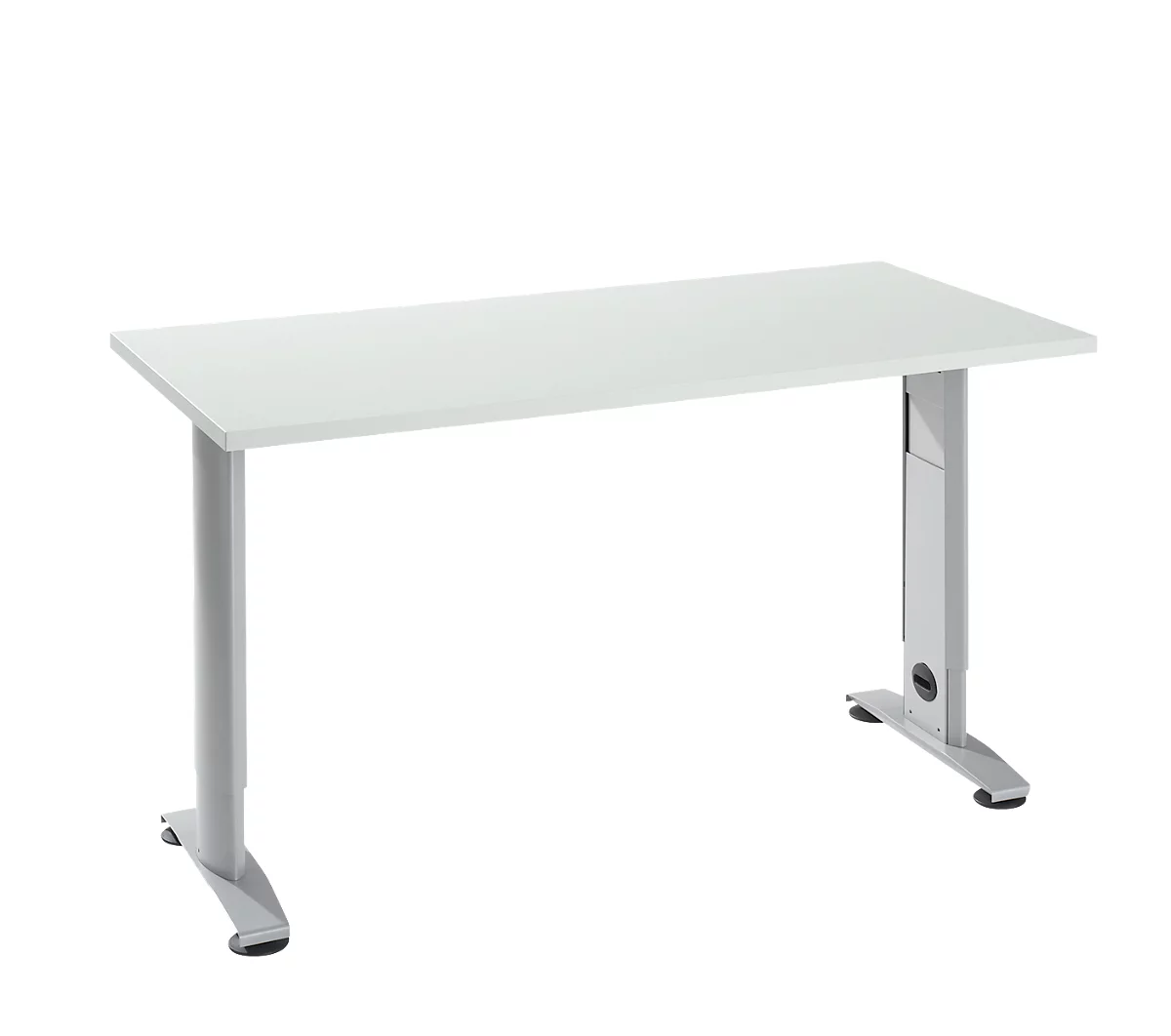 Mesa Home Office Login, rectangular, pie en C, ancho 1300 x fondo 650 mm, aluminio gris claro/blanco RAL 9006