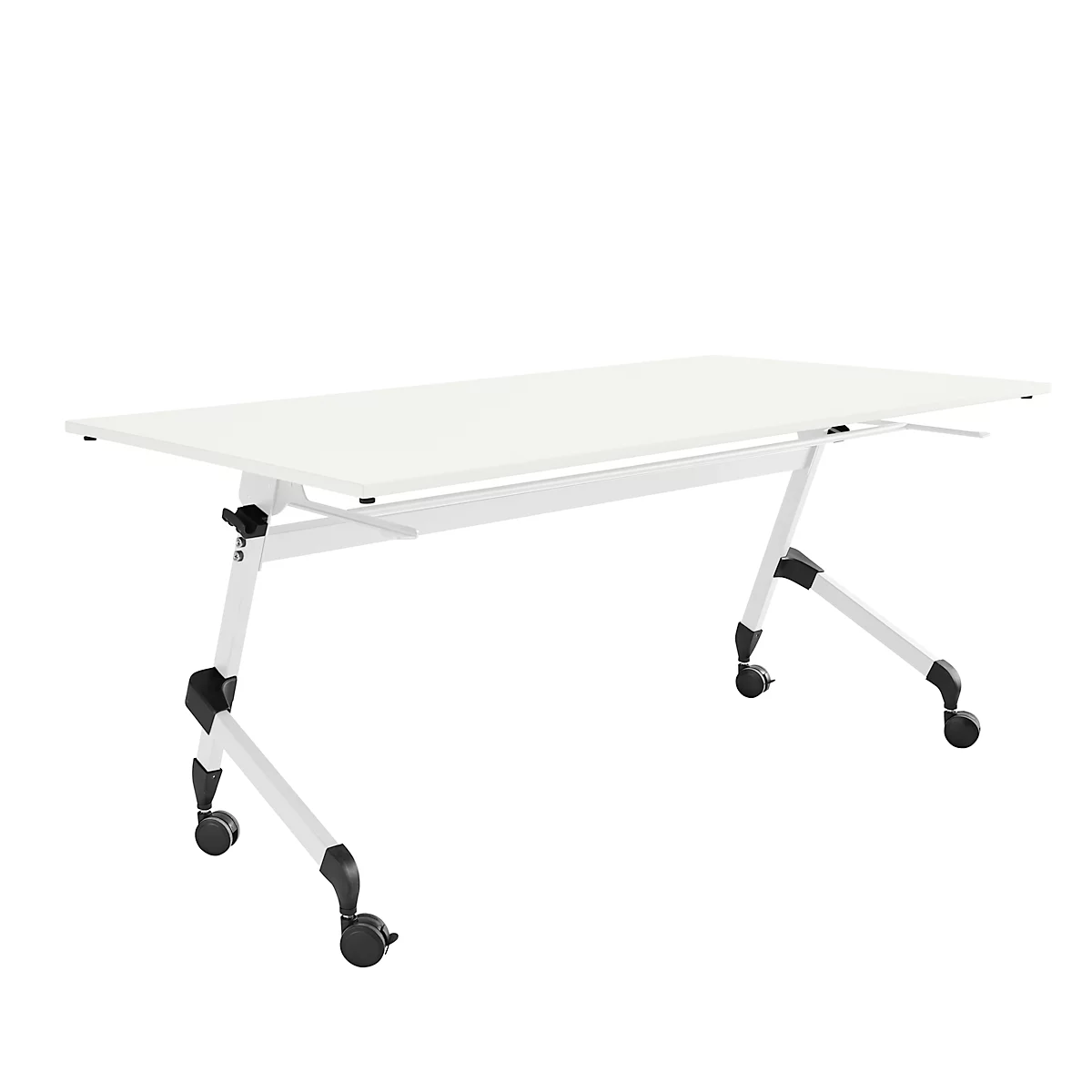 Mesa plegable Schäfer Shop Select con ruedas, rectangular, tubo cuadrado, ancho 1600 x fondo 600 x alto 720 mm, blanco/blanco