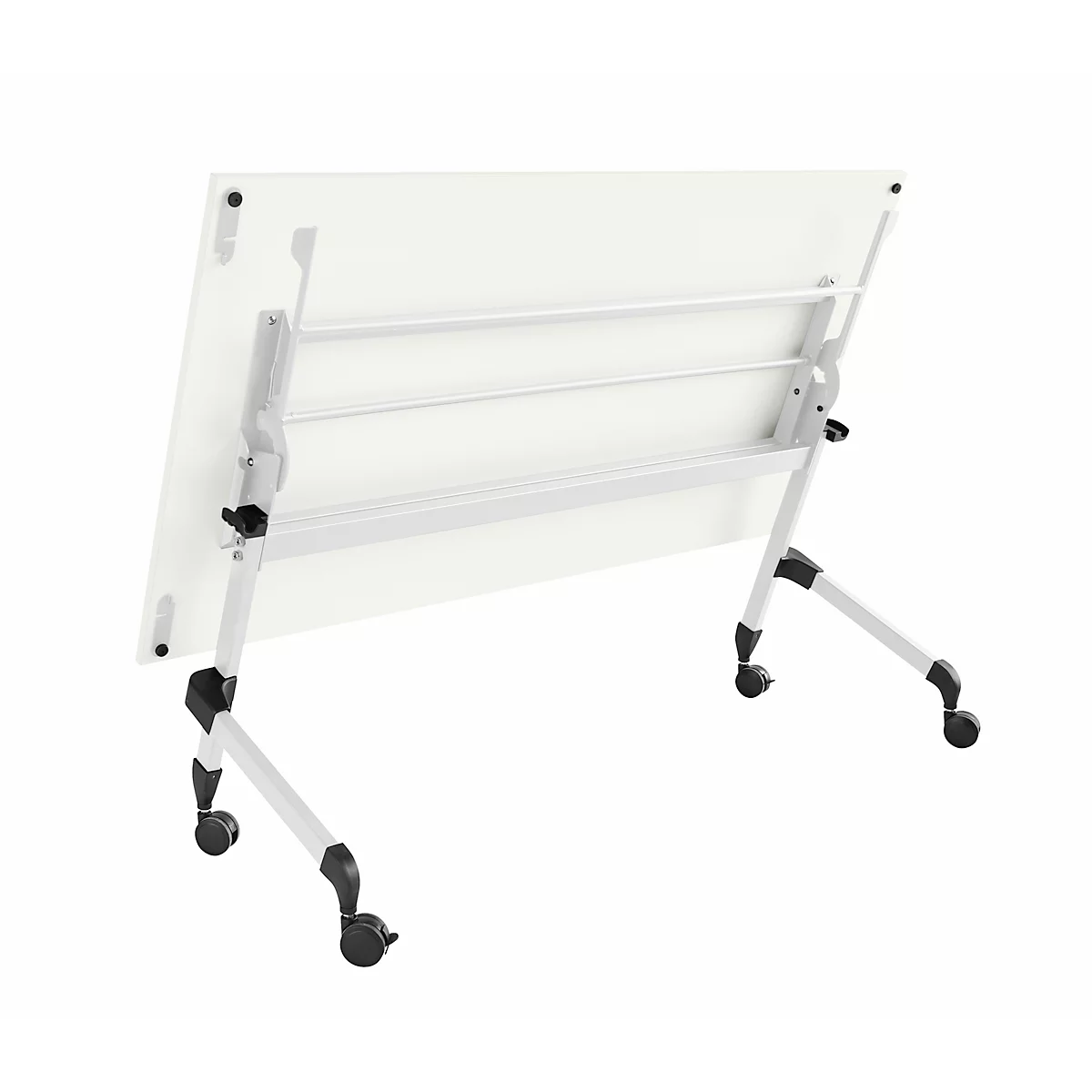 Mesa plegable Schäfer Shop Select con ruedas, rectangular, tubo cuadrado, ancho 1600 x fondo 600 x alto 720 mm, blanco/blanco