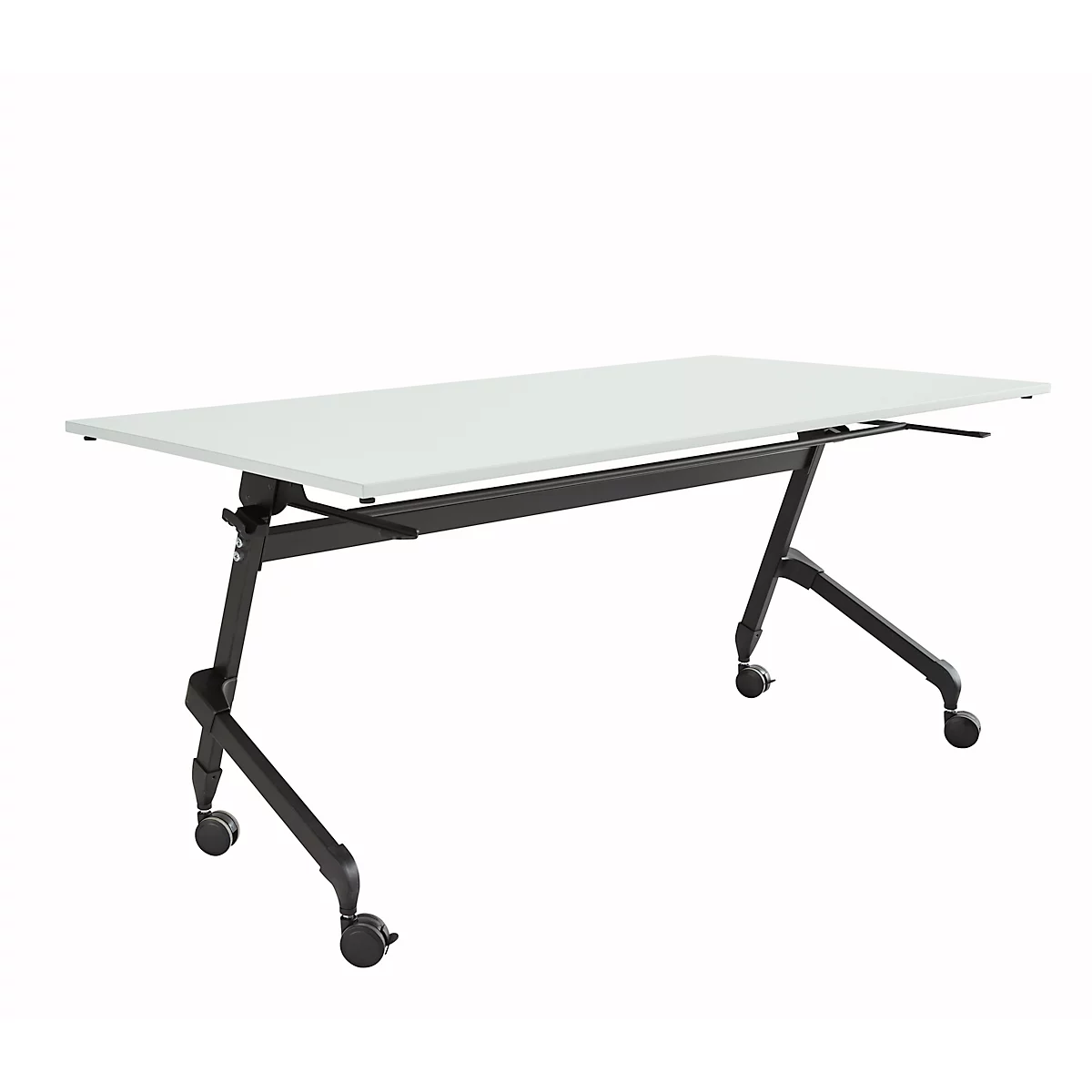 Mesa plegable Schäfer Shop Select con ruedas, rectangular, tubo cuadrado, ancho 1600 x fondo 600 x alto 720 mm, gris claro/negro