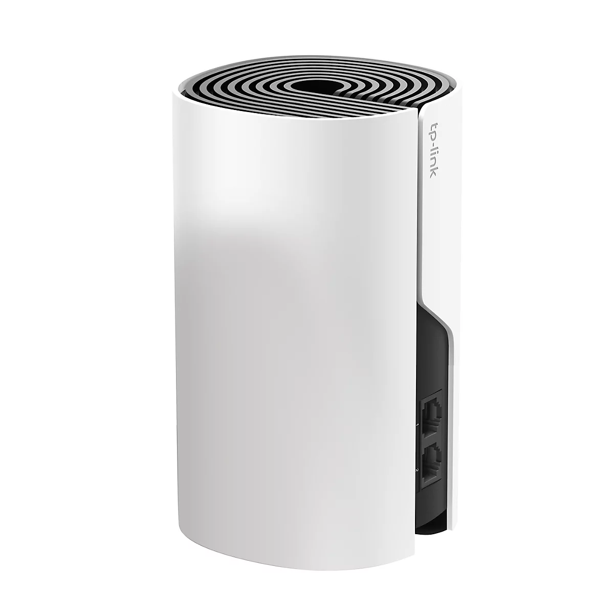 Weißer Router, tp-link Logo auf der Seite. Schwarze Lüfter oben, Anschlüsse hinten.
