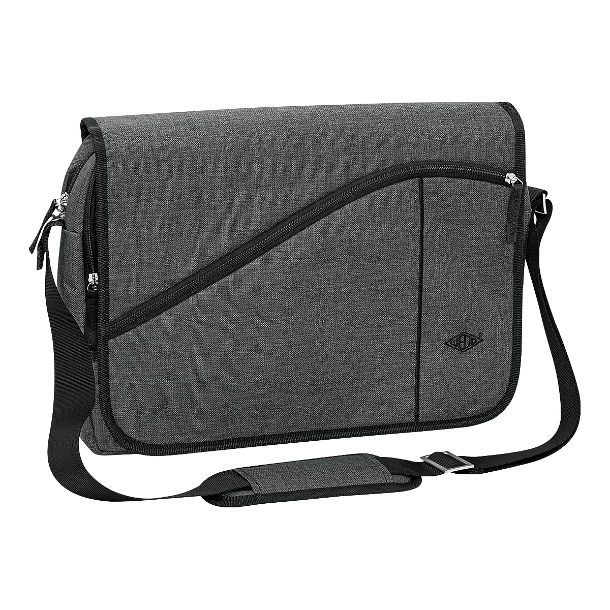 Messenger bag COLLEGE, polyester, Laptop-binnentas, gewatteerde draagband, B400xD100xH300 mm, grijs gespikkeld