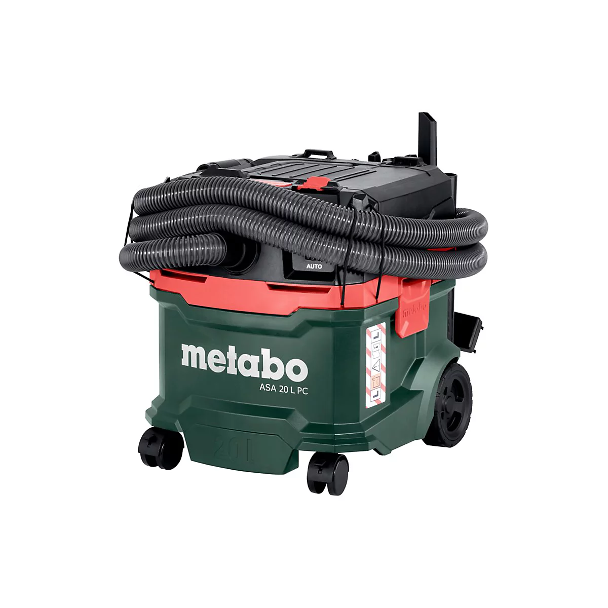 Metabo ASA 20 L PC Nass-/Trockensauger in Grün und Schwarz vor weißem Hintergrund.
