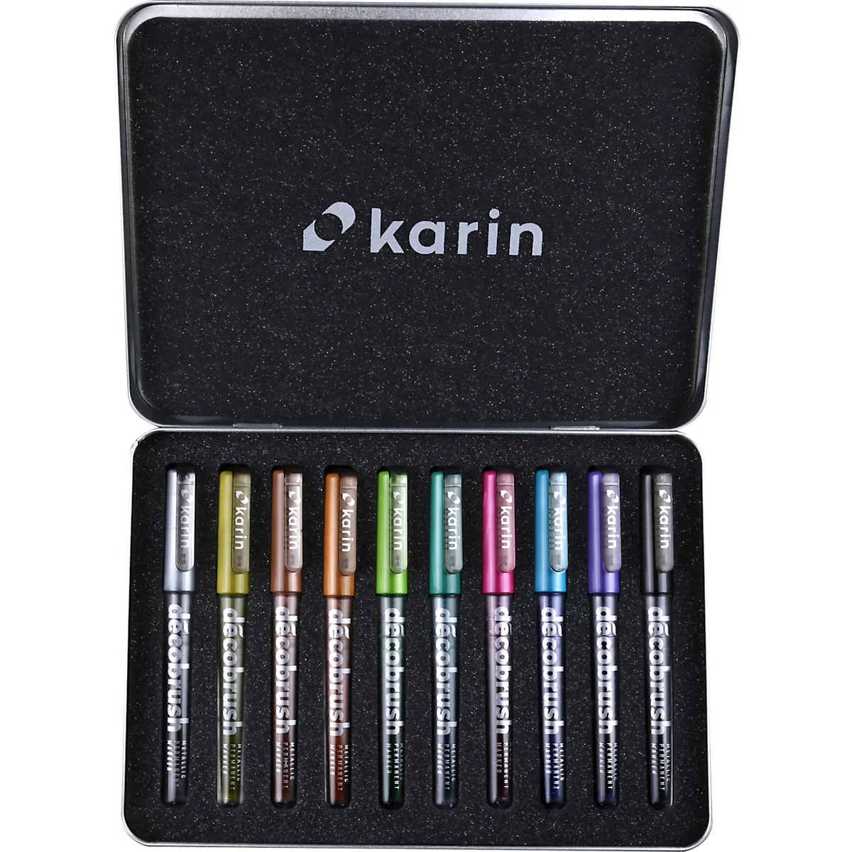 Metallic Marker Set Karin Deco Brush, 10 Marker mit diversen Schreibfarben, lichtbeständig, permanent